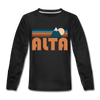 Alta, Utah Youth Long Sleeve Shirt - Retro Mountain Youth Long Sleeve Alta Tee - black