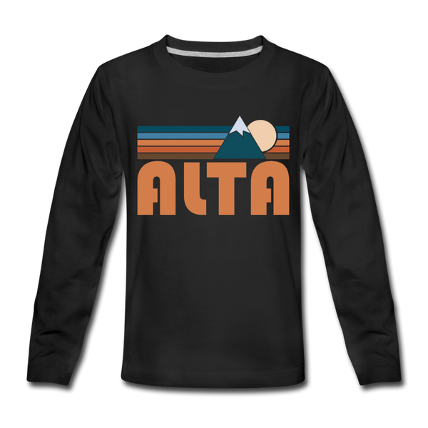 Alta, Utah Youth Long Sleeve Shirt - Retro Mountain Youth Long Sleeve Alta Tee - black