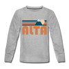 Alta, Utah Youth Long Sleeve Shirt - Retro Mountain Youth Long Sleeve Alta Tee - heather gray