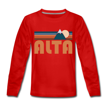 Alta, Utah Youth Long Sleeve Shirt - Retro Mountain Youth Long Sleeve Alta Tee - red