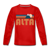 Alta, Utah Youth Long Sleeve Shirt - Retro Mountain Youth Long Sleeve Alta Tee - red
