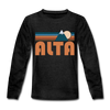 Alta, Utah Youth Long Sleeve Shirt - Retro Mountain Youth Long Sleeve Alta Tee - charcoal gray