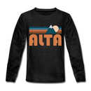 Alta, Utah Youth Long Sleeve Shirt - Retro Mountain Youth Long Sleeve Alta Tee - charcoal gray