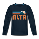 Alta, Utah Youth Long Sleeve Shirt - Retro Mountain Youth Long Sleeve Alta Tee - deep navy