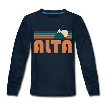 Alta, Utah Youth Long Sleeve Shirt - Retro Mountain Youth Long Sleeve Alta Tee - deep navy