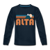 Alta, Utah Youth Long Sleeve Shirt - Retro Mountain Youth Long Sleeve Alta Tee - deep navy
