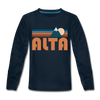 Alta, Utah Youth Long Sleeve Shirt - Retro Mountain Youth Long Sleeve Alta Tee - deep navy