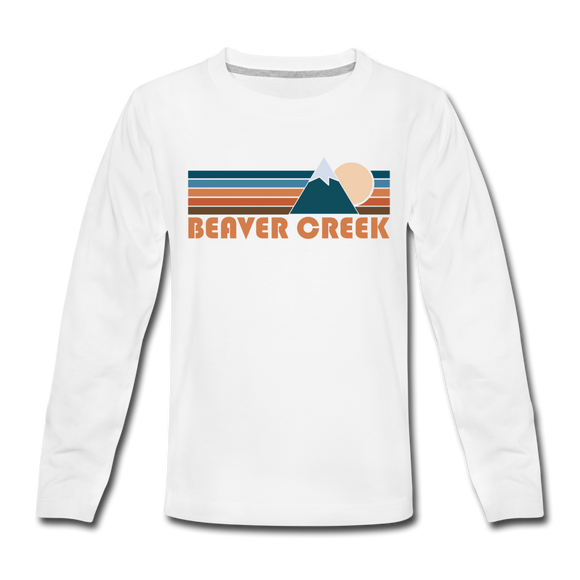 Beaver Creek, Colorado Youth Long Sleeve Shirt - Retro Mountain Youth Long Sleeve Beaver Creek Tee - white