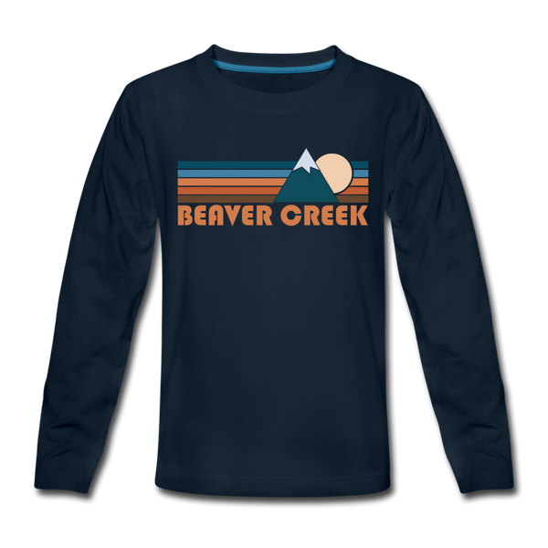 Beaver Creek, Colorado Youth Long Sleeve Shirt - Retro Mountain Youth Long Sleeve Beaver Creek Tee - deep navy