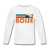 Boise, Idaho Youth Long Sleeve Shirt - Retro Mountain Youth Long Sleeve Boise Tee - white