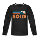 Boise, Idaho Youth Long Sleeve Shirt - Retro Mountain Youth Long Sleeve Boise Tee - black