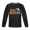 Boise, Idaho Youth Long Sleeve Shirt - Retro Mountain Youth Long Sleeve Boise Tee - black