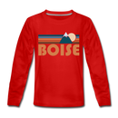 Boise, Idaho Youth Long Sleeve Shirt - Retro Mountain Youth Long Sleeve Boise Tee - red