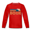 Boise, Idaho Youth Long Sleeve Shirt - Retro Mountain Youth Long Sleeve Boise Tee - red