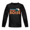 Boise, Idaho Youth Long Sleeve Shirt - Retro Mountain Youth Long Sleeve Boise Tee - charcoal gray