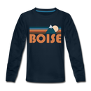 Boise, Idaho Youth Long Sleeve Shirt - Retro Mountain Youth Long Sleeve Boise Tee - deep navy