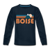 Boise, Idaho Youth Long Sleeve Shirt - Retro Mountain Youth Long Sleeve Boise Tee - deep navy