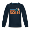 Boise, Idaho Youth Long Sleeve Shirt - Retro Mountain Youth Long Sleeve Boise Tee - deep navy