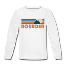 Boulder, Colorado Youth Long Sleeve Shirt - Retro Mountain Youth Long Sleeve Boulder Tee - white