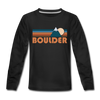 Boulder, Colorado Youth Long Sleeve Shirt - Retro Mountain Youth Long Sleeve Boulder Tee - black