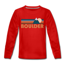 Boulder, Colorado Youth Long Sleeve Shirt - Retro Mountain Youth Long Sleeve Boulder Tee - red