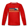 Boulder, Colorado Youth Long Sleeve Shirt - Retro Mountain Youth Long Sleeve Boulder Tee - red