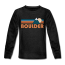 Boulder, Colorado Youth Long Sleeve Shirt - Retro Mountain Youth Long Sleeve Boulder Tee - charcoal gray