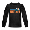 Boulder, Colorado Youth Long Sleeve Shirt - Retro Mountain Youth Long Sleeve Boulder Tee - charcoal gray