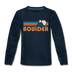 Boulder, Colorado Youth Long Sleeve Shirt - Retro Mountain Youth Long Sleeve Boulder Tee - deep navy
