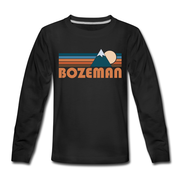 Bozeman, Montana Youth Long Sleeve Shirt - Retro Mountain Youth Long Sleeve Bozeman Tee - black