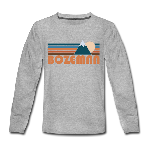 Bozeman, Montana Youth Long Sleeve Shirt - Retro Mountain Youth Long Sleeve Bozeman Tee - heather gray