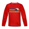 Bozeman, Montana Youth Long Sleeve Shirt - Retro Mountain Youth Long Sleeve Bozeman Tee - red