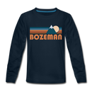 Bozeman, Montana Youth Long Sleeve Shirt - Retro Mountain Youth Long Sleeve Bozeman Tee - deep navy