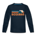 Bozeman, Montana Youth Long Sleeve Shirt - Retro Mountain Youth Long Sleeve Bozeman Tee - deep navy