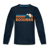 Bozeman, Montana Youth Long Sleeve Shirt - Retro Mountain Youth Long Sleeve Bozeman Tee - deep navy