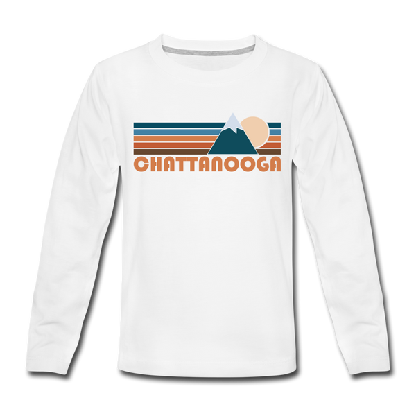 Chattanooga, Tennessee Youth Long Sleeve Shirt - Retro Mountain Youth Long Sleeve Chattanooga Tee - white