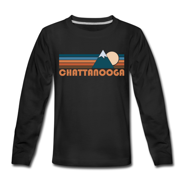 Chattanooga, Tennessee Youth Long Sleeve Shirt - Retro Mountain Youth Long Sleeve Chattanooga Tee - black