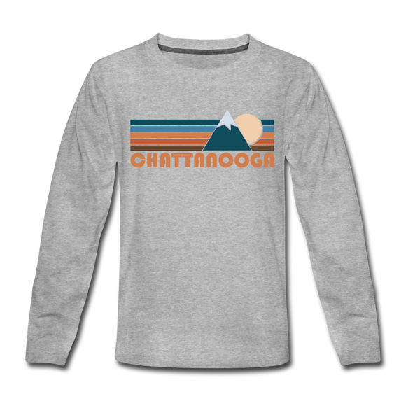 Chattanooga, Tennessee Youth Long Sleeve Shirt - Retro Mountain Youth Long Sleeve Chattanooga Tee - heather gray