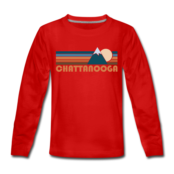 Chattanooga, Tennessee Youth Long Sleeve Shirt - Retro Mountain Youth Long Sleeve Chattanooga Tee - red