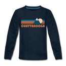 Chattanooga, Tennessee Youth Long Sleeve Shirt - Retro Mountain Youth Long Sleeve Chattanooga Tee - deep navy