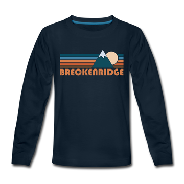 Breckenridge, Colorado Youth Long Sleeve Shirt - Retro Mountain Youth Long Sleeve Breckenridge Tee - deep navy