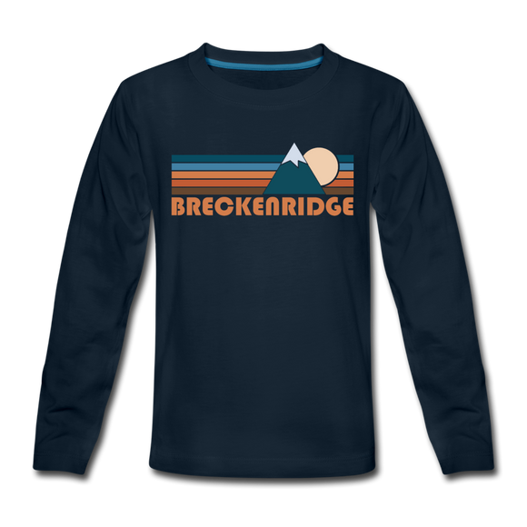 Breckenridge, Colorado Youth Long Sleeve Shirt - Retro Mountain Youth Long Sleeve Breckenridge Tee - deep navy