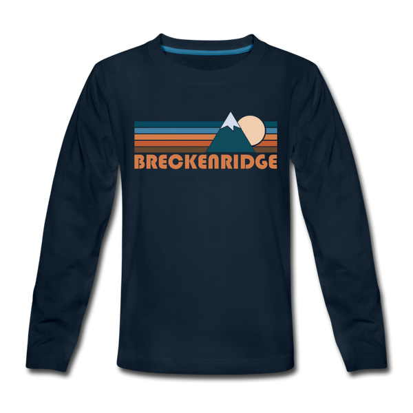 Breckenridge, Colorado Youth Long Sleeve Shirt - Retro Mountain Youth Long Sleeve Breckenridge Tee - deep navy