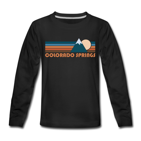 Colorado Springs, Colorado Youth Long Sleeve Shirt - Retro Mountain Youth Long Sleeve Colorado Springs Tee - black