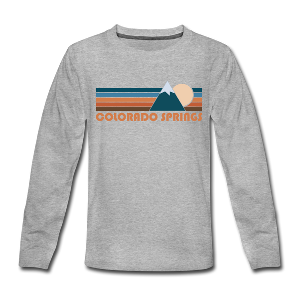 Colorado Springs, Colorado Youth Long Sleeve Shirt - Retro Mountain Youth Long Sleeve Colorado Springs Tee - heather gray