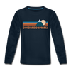 Colorado Springs, Colorado Youth Long Sleeve Shirt - Retro Mountain Youth Long Sleeve Colorado Springs Tee