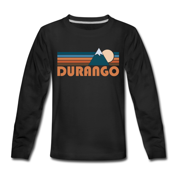 Durango, Colorado Youth Long Sleeve Shirt - Retro Mountain Youth Long Sleeve Durango Tee - black