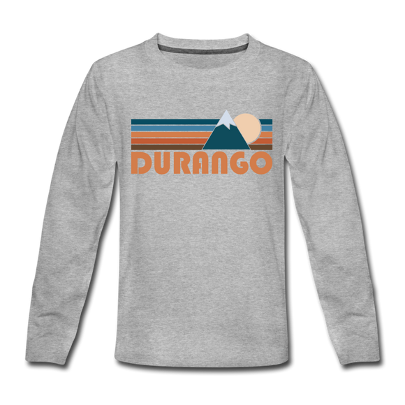 Durango, Colorado Youth Long Sleeve Shirt - Retro Mountain Youth Long Sleeve Durango Tee - heather gray