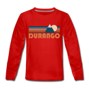 Durango, Colorado Youth Long Sleeve Shirt - Retro Mountain Youth Long Sleeve Durango Tee - red