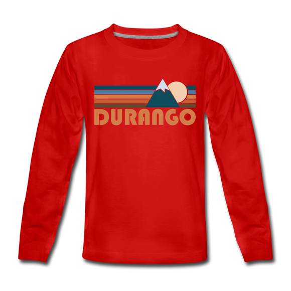 Durango, Colorado Youth Long Sleeve Shirt - Retro Mountain Youth Long Sleeve Durango Tee - red